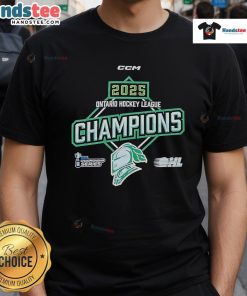 Official 2025 OHL Ontario Hockey League Championship T-Shirt featuring team logos and vibrant design for fans.