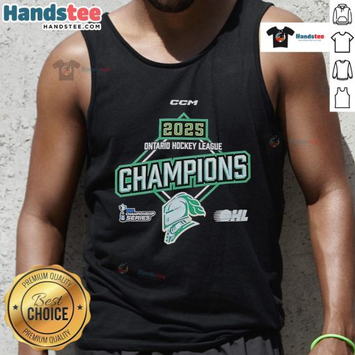 Official 2025 OHL Ontario Hockey League Championship tank top featuring team logo and vibrant colors for fans.