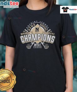 2025 Patriot League Women's Lacrosse Tournament Champions Ladies Tee showcasing vibrant team colors and logo design.