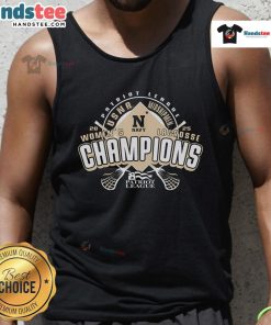 Official 2025 Patriot League Women's Lacrosse Tournament Champions tank top featuring team logo and vibrant design.