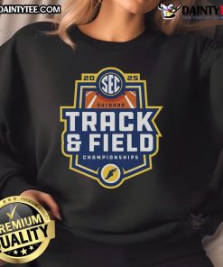 2025 SEC Outdoor Track and Field Championships sweatshirt featuring team colors and logo, perfect for fans and athletes.
