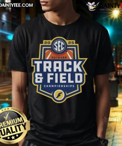 Official 2025 SEC Outdoor Track and Field Championships T-Shirt featuring vibrant design and event logo.