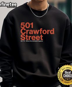 Official 501 Crawford Street sweatshirt featuring 'Where The Inevitable Happens' design, perfect for casual wear.