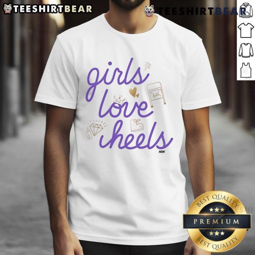 Official AEW Heels Girls Love Heels T-Shirt featuring stylish graphics perfect for wrestling fans and fashion lovers.