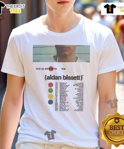 Official Aidan Bissett Shut Up And Love Me Tour 2025 T-Shirt featuring vibrant design and tour details.