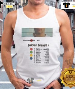 Aidan Bissett Shut Up and Love Me Tour 2025 tank top featuring vibrant graphics and artist branding.