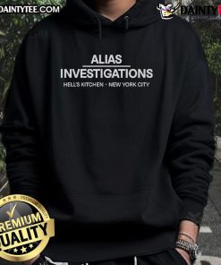 Official Alias Investigations hoodie from Hell's Kitchen, New York City, featuring iconic design and vibrant colors.