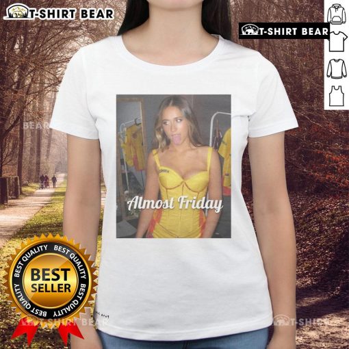 Official Almost Friday Tate Colombia Ladies Tee in stylish design, perfect for casual wear and celebrating the weekend.
