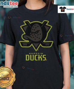Alt Text: Official Anaheim Ducks Highlight Reel Ladies Tee featuring vibrant team graphics and a comfortable fit for fans.