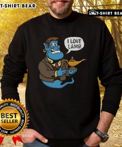 Cozy Official Anchor Genie 'I Love Lamp' Sweatshirt featuring a fun design, perfect for casual wear and lamp lovers.