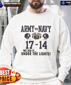 Official Army vs Navy Score 77-17-14 sweatshirt, celebrating the game under the lights with bold team graphics.