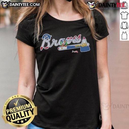 Alt Text: Official Atlanta Braves Dominican Republic Flag Logo Ladies Tee featuring vibrant colors and stylish design.