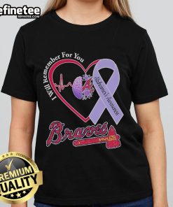 Alt Text: Official Atlanta Braves Alzheimer's Awareness tee featuring heartbeat and brain design, perfect for supporters.