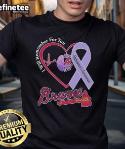 Official Atlanta Braves Alzheimer's Awareness T-Shirt featuring heartbeat and brain design, promoting memory support.