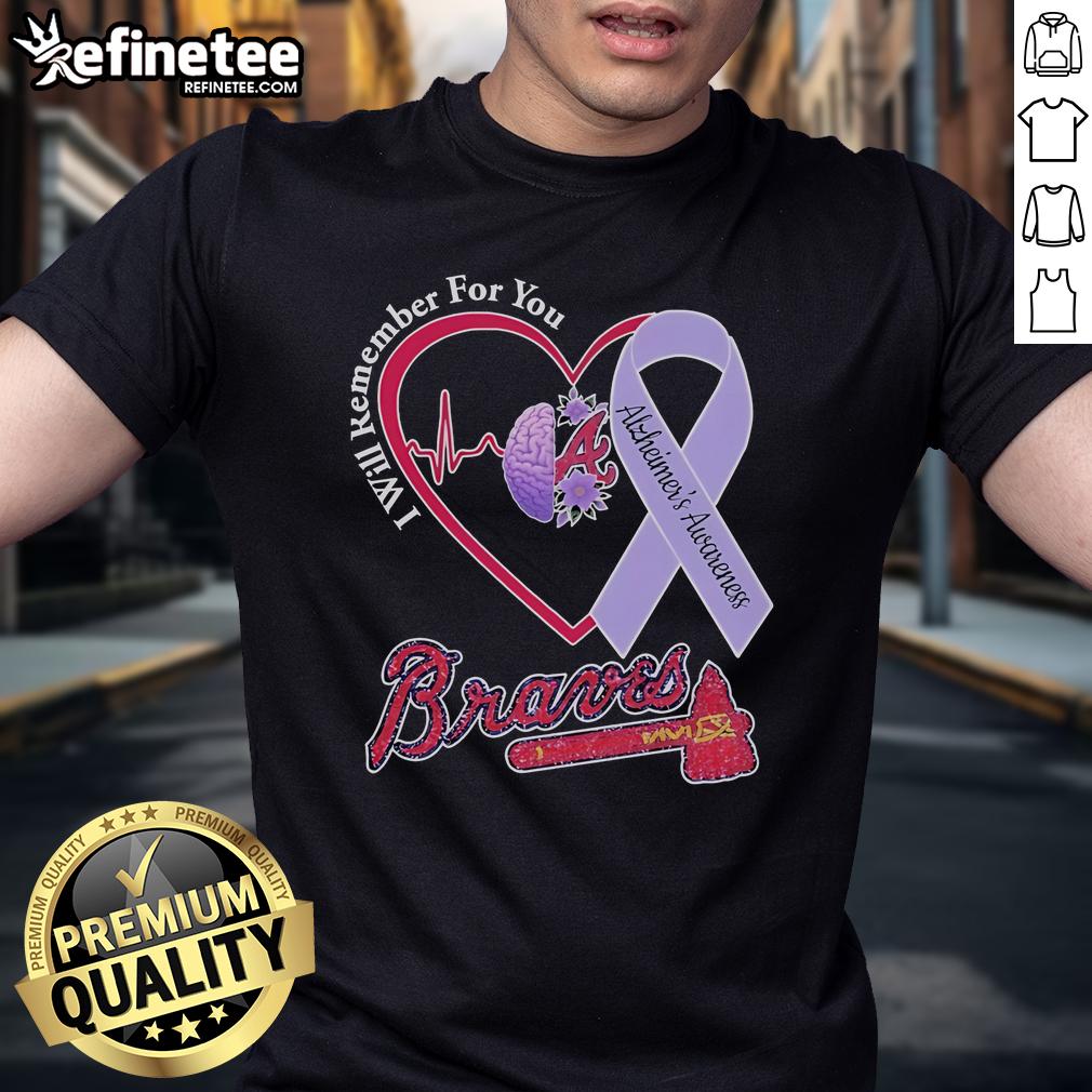 Official Atlanta Braves I Will Remember For You Alzheimer's Awareness Heartbeat Brain T-Shirt Official Atlanta Braves Alzheimer's Awareness T-Shirt featuring heartbeat and brain design, promoting memory support.