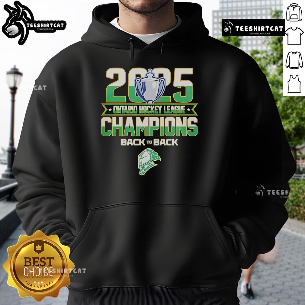 Official Back To Back London Knights 2025 Ontario Hockey League Champions Hoodie Official Back to Back London Knights 2025 Ontario Hockey League Champions hoodie featuring team colors and logo.