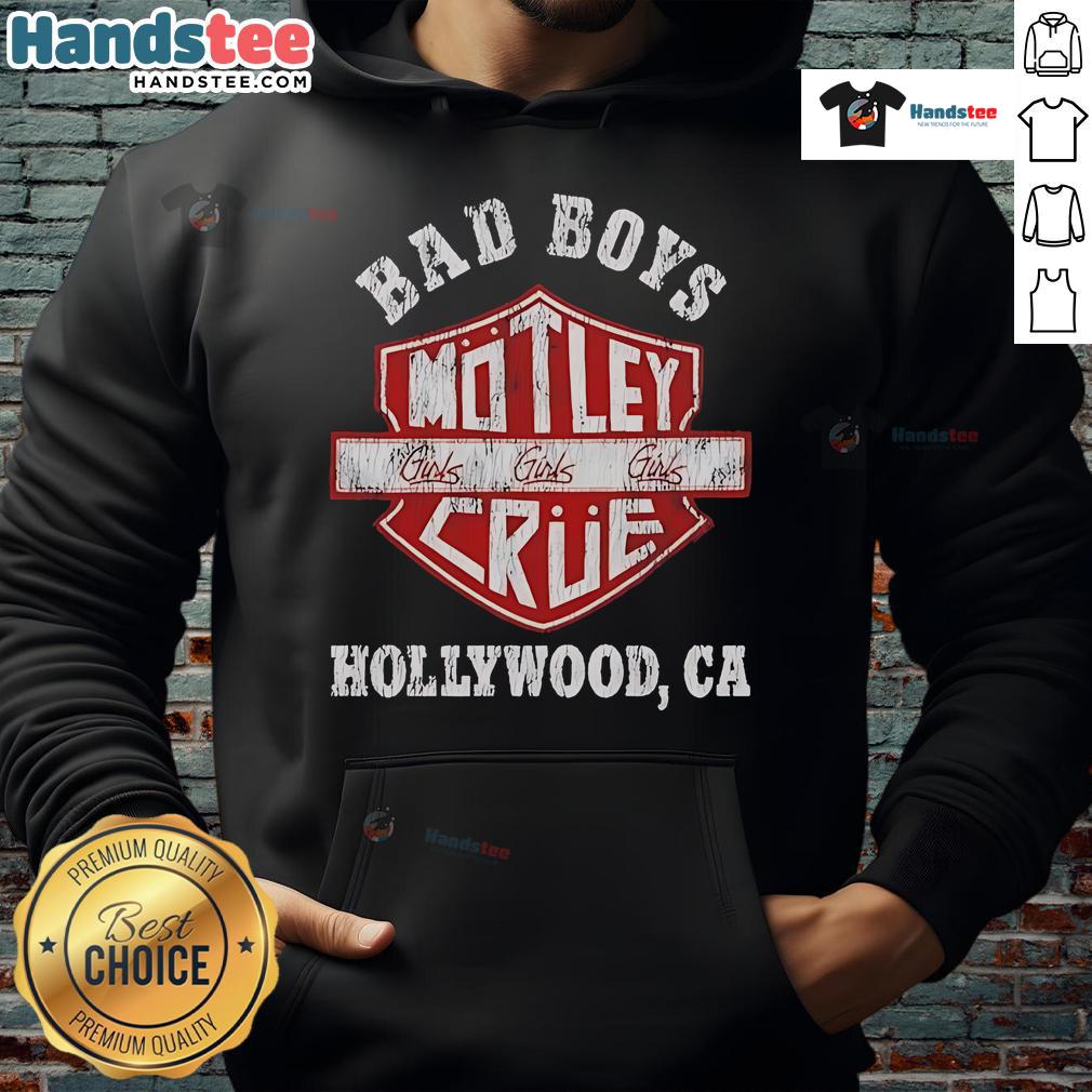 Official Bad Boys Motley Crue Hollywood Ca Hoodie Official Bad Boys Motley Crue hoodie displayed in Hollywood, CA, showcasing iconic rock band style and design.