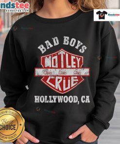 Alt Text: Official Bad Boys Motley Crue Hollywood CA sweatshirt featuring iconic band logo and stylish design.
