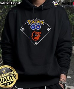 Official Baltimore Orioles X Pokemon Go Ballpark Hoodie featuring team logo and vibrant design for fans.