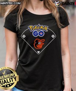 Official Baltimore Orioles X Pokemon Go Ballpark Ladies Tee featuring vibrant team colors and playful graphics.