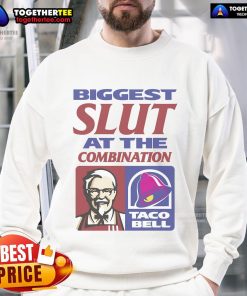 Official Biggest Slut sweatshirt featuring KFC and Taco Bell logos, perfect for fast food lovers and unique fashion statements.