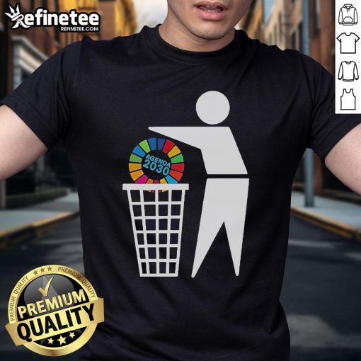 Official Bin Agenda 2030 T-Shirt featuring a bold design promoting sustainability and global goals for the future.