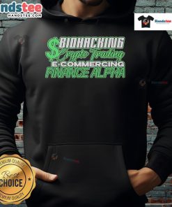 Stylish Official Biohacking Crypto Trading E-Commerce Finance Alpha Hoodie in black, perfect for tech-savvy entrepreneurs.