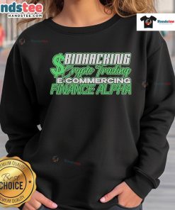 Official Biohacking Crypto Trading E-Commerce Finance Alpha Sweatshirt in black, featuring a stylish logo design.