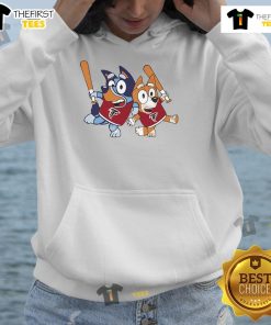 Alt Text: Official Bluey Atlanta Falcons Bluey Family Baseball Hoodie featuring vibrant team colors and playful design.