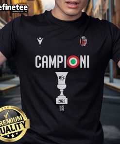 Official Bologna FC 1909 W3Ar3On3 Campioni Coppa Italia Champions 2025 T-shirt celebrating the team's victory.