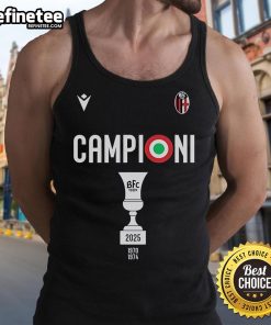 Official Bologna FC 1909 W3ar3on3 tank top celebrating Coppa Italia Champions 2025 with bold design and team logo.