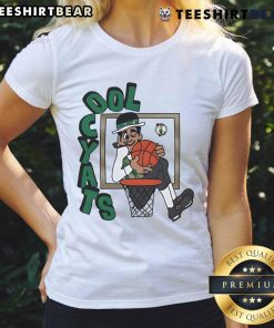Official Boston Celtics Stadium Essentials NBA x Staycool mascot ladies tee in vibrant green, perfect for fans.