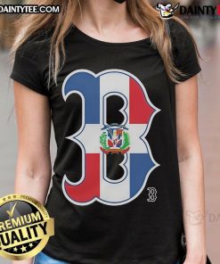 Alt Text: Official Boston Red Sox Dominican Republic Flag Logo Ladies Tee showcasing vibrant design and team pride.