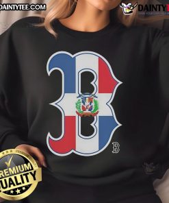 Alt Text: Official Boston Red Sox Dominican Republic Flag Logo Sweatshirt featuring vibrant colors and team branding.