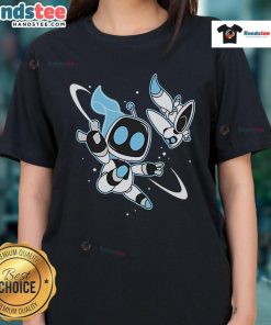 Official Bots In Space Astro Bot Ladies Tee featuring a colorful space design and a stylish fit for women.
