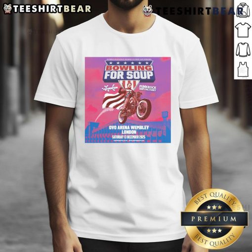 Alt Text: Official Bowling For Soup London Tour T-Shirt featuring Ovo Arena date 13 Dec 2025, perfect for fans and collectors.
