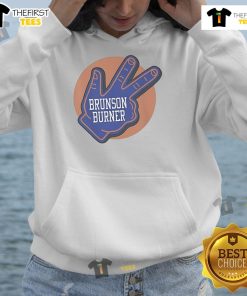 Official Brunson Burner New York Knicks Hoodie in blue, showcasing team logo and stylish design for fans.