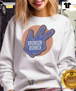 Official Brunson Burner New York Knicks Sweatshirt featuring team colors and logo, perfect for fans and casual wear.