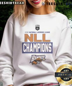 Alt Text: Buffalo Bandits 2025 NLL Cup Champions sweatshirt featuring official locker room logo, perfect for fans.