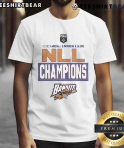 Alt Text: Official Buffalo Bandits 2025 NLL Cup Champions locker room logo t-shirt showcasing team pride and victory.