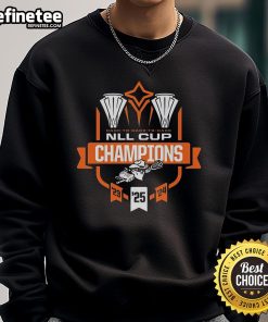 Official Buffalo Bandits 2025 NLL Cup Champions Sweatshirt featuring team logo and championship design in bold colors.