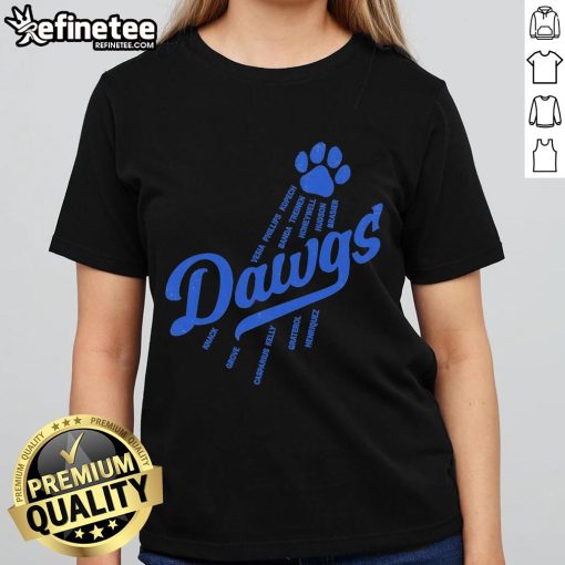 Official Bullpen Dawgs Los Angeles Dodgers Ladies Tee in stylish design, perfect for female fans of the Dodgers.