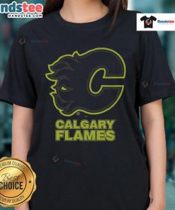 Official Calgary Flames Highlight Reel Ladies Tee showcasing team colors and logo for passionate fans.