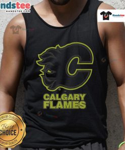 Official Calgary Flames Highlight Reel Tank Top showcasing team logo and vibrant design for fans and sports enthusiasts.