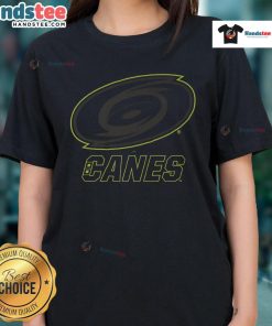 Official Carolina Hurricanes highlight reel ladies tee featuring team logo and vibrant graphics for hockey fans.