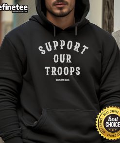 Alt Text: Official Charity Shirt Support Our Troops Hang Over Gang Hoodie in navy blue with patriotic design and logo.