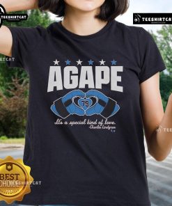 Alt Text: Official Charlie Lindgren Agape Love 79 Ladies Tee featuring a unique design celebrating special love.