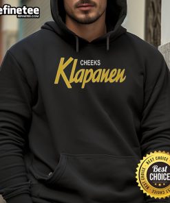 Alt Text: Official Cheeks Klapanen Special Hoodie in black with logo, perfect for casual wear and fans of Klapanen.