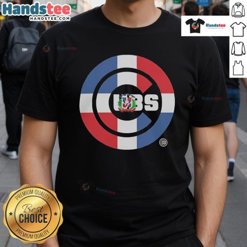 Chicago Cubs Dominican Republic Flag Logo T-Shirt featuring vibrant colors and team branding for fans and collectors.