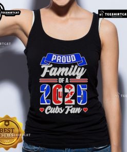 Chicago Cubs fan proudly wearing a 2025 tank top, showcasing family spirit and team loyalty at a game.